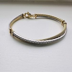 David Yurman Crossover Linked Bracelet in 18K Yellow Gold with Pave Diamonds, M